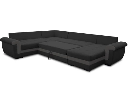 Canapé panoramique d'angle réversible convertible en tissu et PU Henry