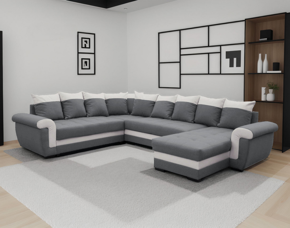 Canapé panoramique d'angle réversible convertible en tissu et PU Henry