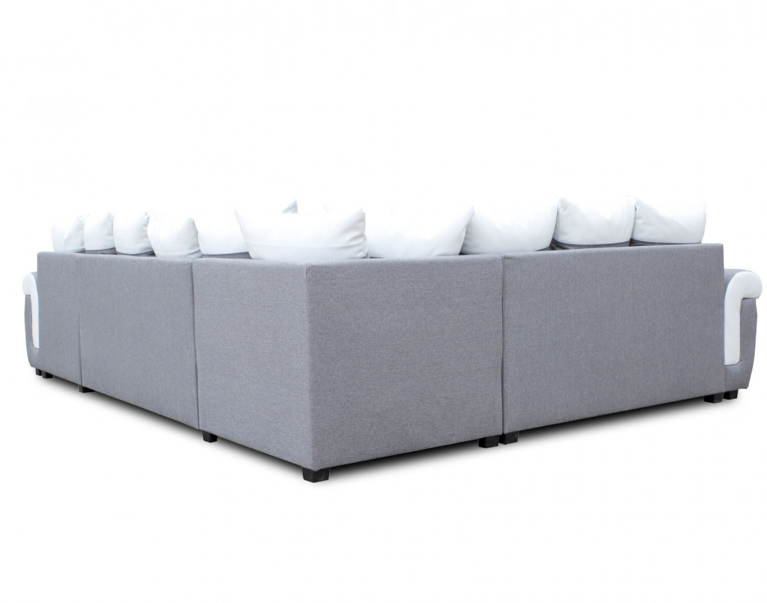 Canapé panoramique d'angle réversible convertible en tissu et PU Henry