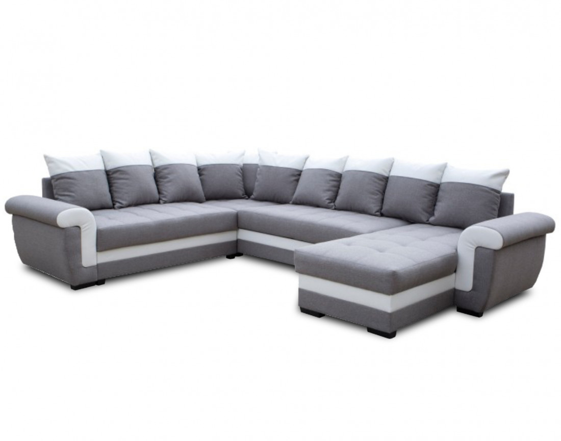 Canapé panoramique d'angle réversible convertible en tissu et PU Henry