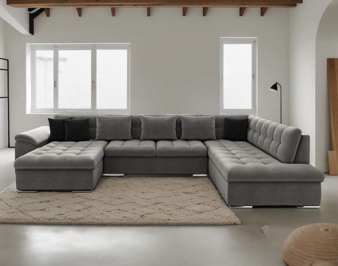 Chuck – canapé panoramique d'angle droit convertible avec coffre au style contemporain
