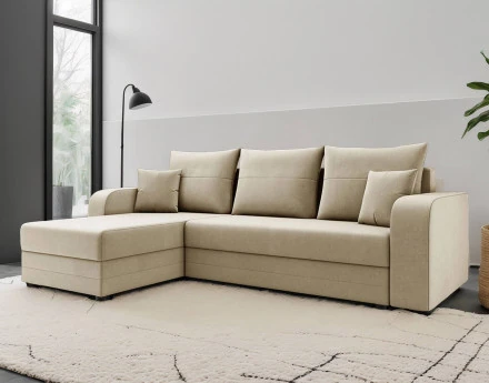 Harvey - canapé d'angle 4 places réversible convertible avec coffre en velours - style contemporain