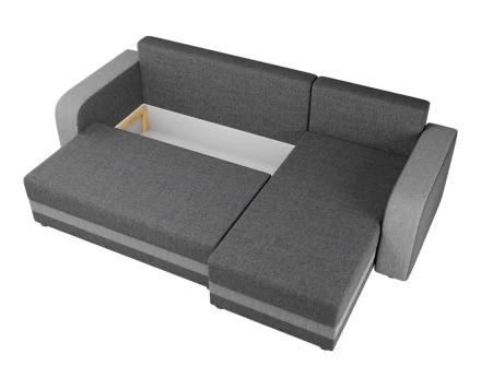 Canapé d'angle réversible 4 places convertible avec coffre en tissu bicolore Harvey
