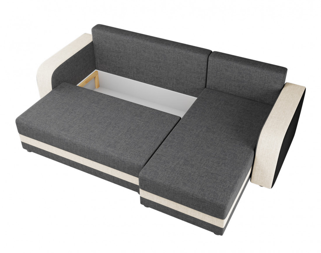 Canapé d'angle réversible 4 places convertible avec coffre en tissu bicolore Harvey