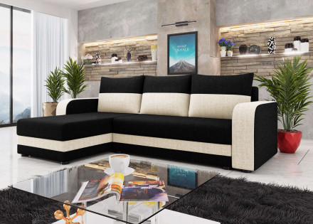 Harvey – canapé d’angle réversible convertible avec coffre 4 places en tissu style contemporain