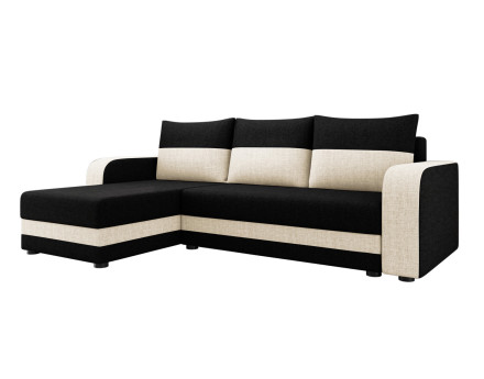 Canapé d'angle réversible 4 places convertible avec coffre en tissu bicolore Harvey