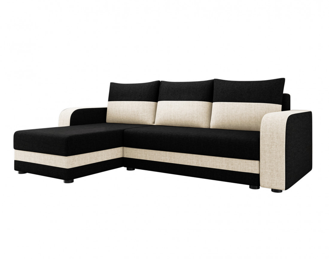 Canapé d'angle réversible 4 places convertible avec coffre en tissu bicolore Harvey