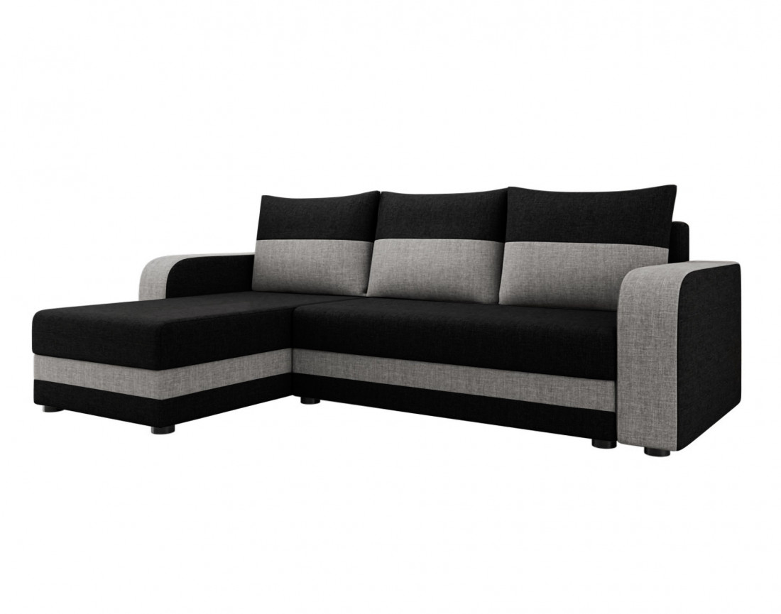 Canapé d'angle réversible 4 places convertible avec coffre en tissu bicolore Harvey