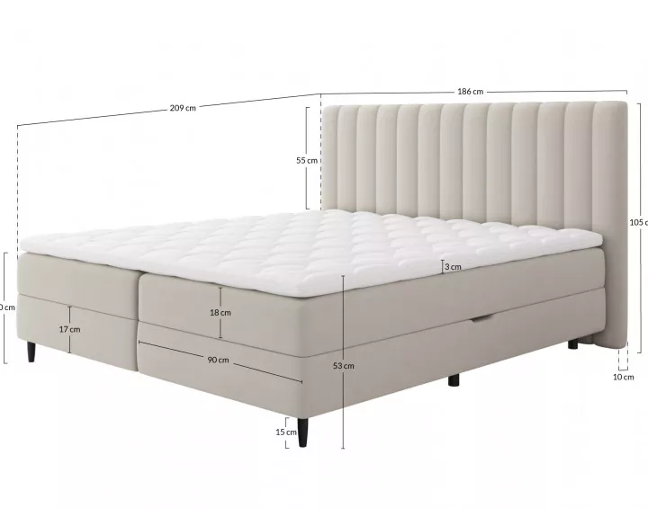 Maria - lit 180x200 - en velours - coffres et surmatelas inclus