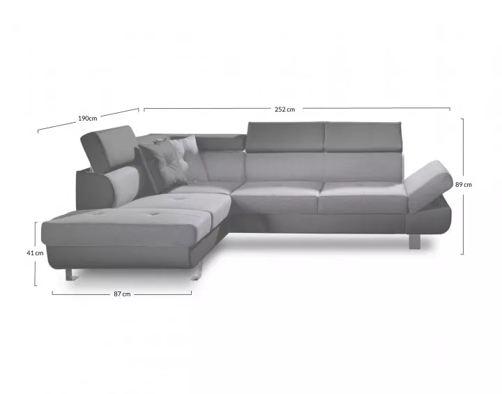 Canapé d'angle convertible Linea 5 places avec têtières - angle gauche