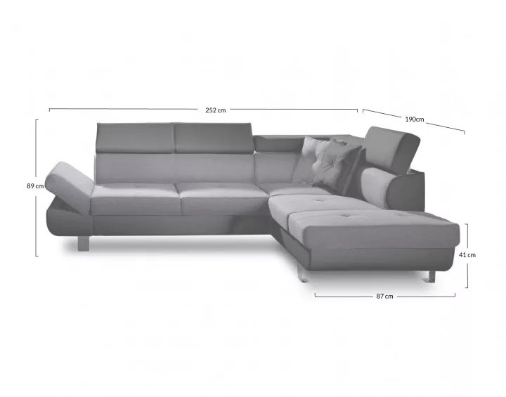 Linea - Canapé d'angle droit convertible - 5 places - avec têtières