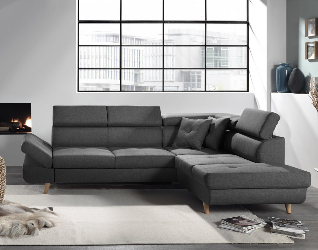 Linea - Canapé d'angle droit convertible scandinave - L 252 x P 190cm