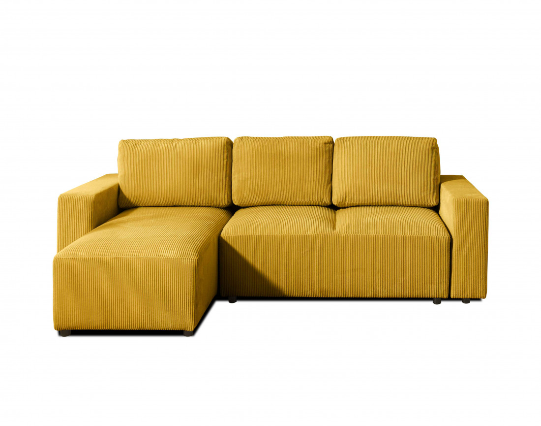 Canapé d'angle 4 places convertible avec coffre en velours côtelé Livy