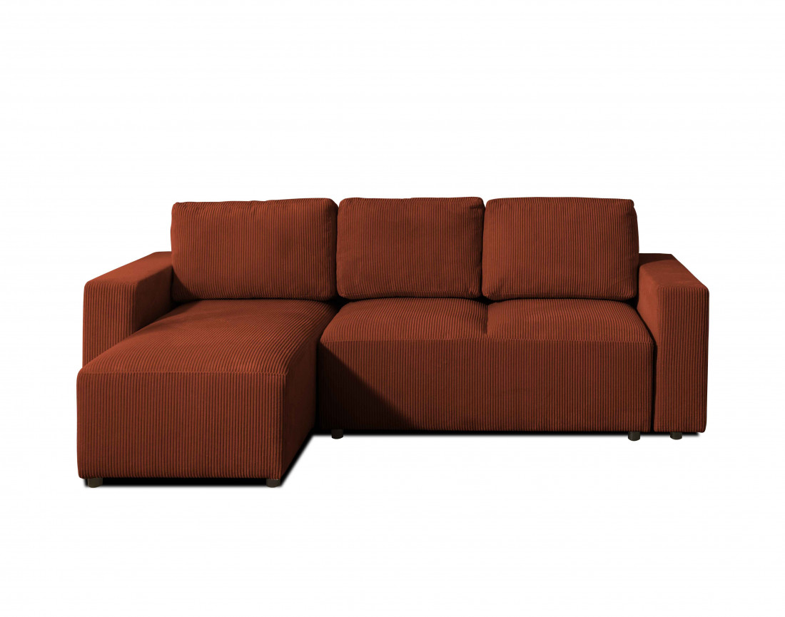 Canapé d'angle 4 places convertible avec coffre en velours côtelé Livy