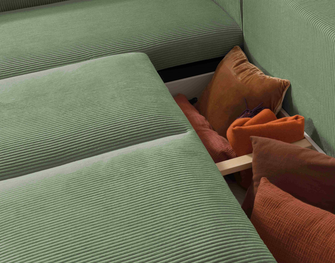 Canapé d'angle 4 places convertible avec coffre en velours côtelé Livy