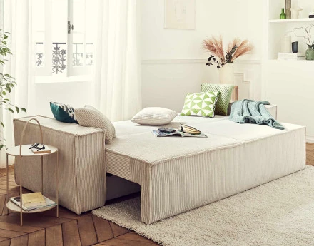 Dellia - canapé 3 places convertible - avec coffre - en velours côtelé - style contemporain