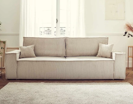 Dellia - canapé 3 places convertible - avec coffre - en velours côtelé - style contemporain