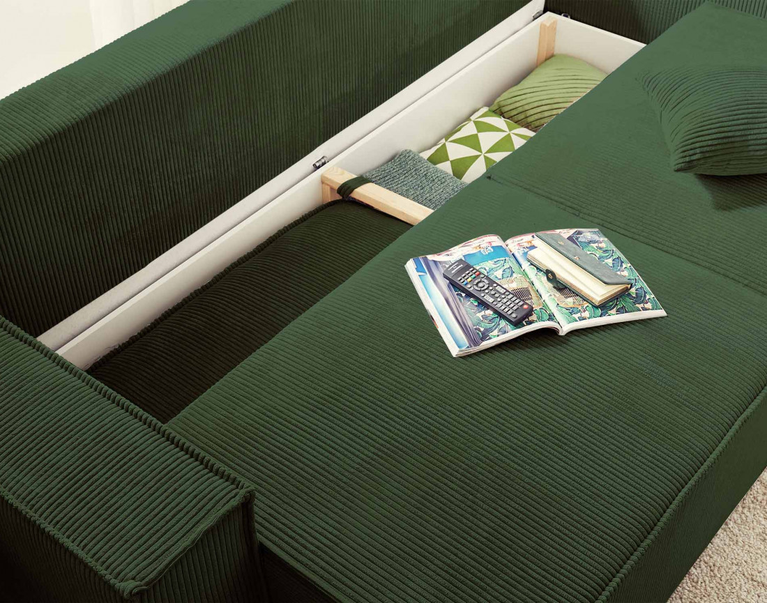 Dellia - canapé 3 places convertible - avec coffre - en velours côtelé - style contemporain