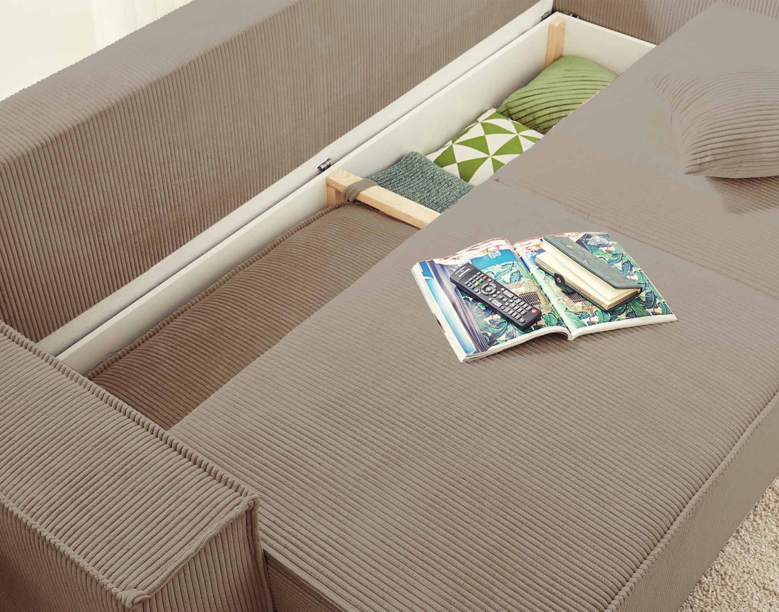 Dellia - canapé 3 places convertible - avec coffre - en velours côtelé - style contemporain