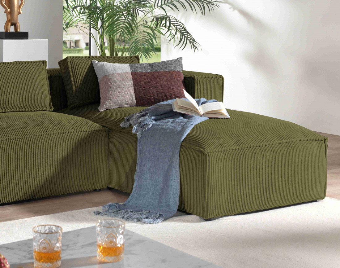 Stella - canapé d'angle - en velours côtelé - 4 places -style contemporain - droit
