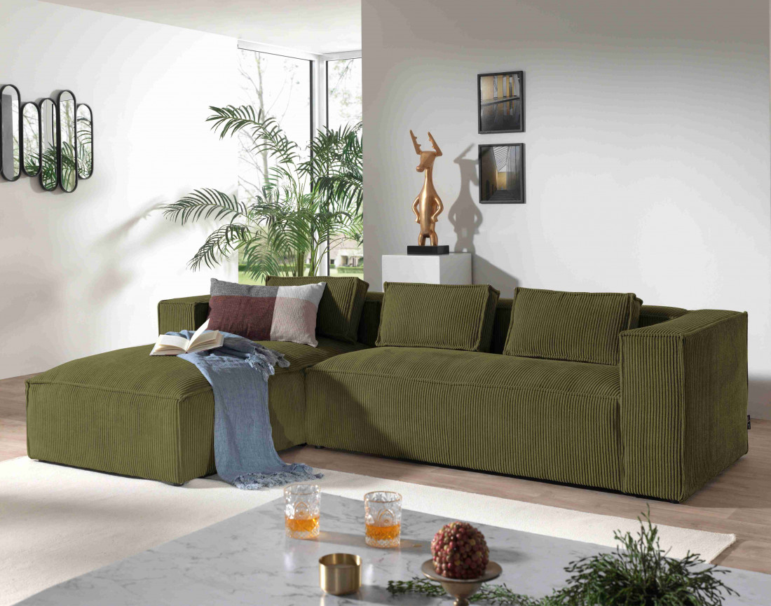 Stella - canapé d'angle en velours côtelé - 4 places - style contemporain  - gauche