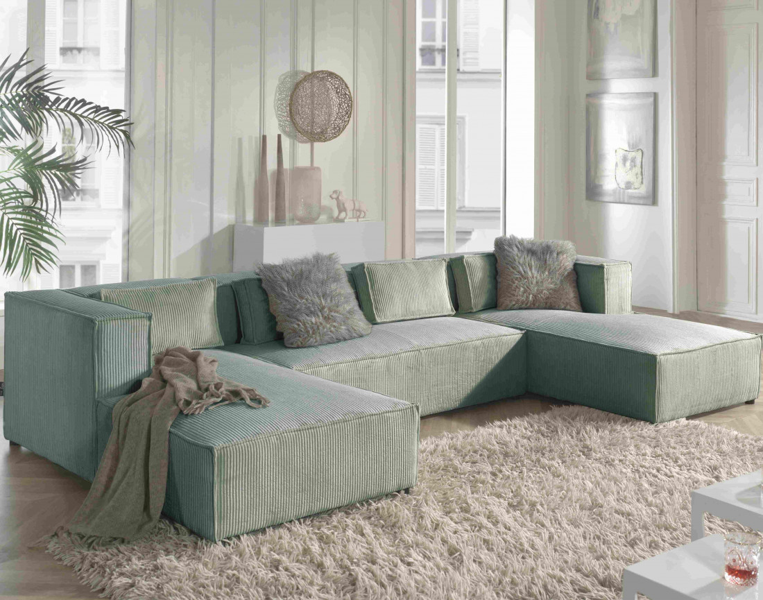 Stella - canapé panoramique en velours côtelé - 7 places - style contemporain