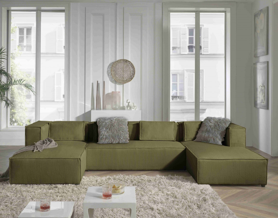 Stella - canapé panoramique en velours côtelé - 7 places - style contemporain