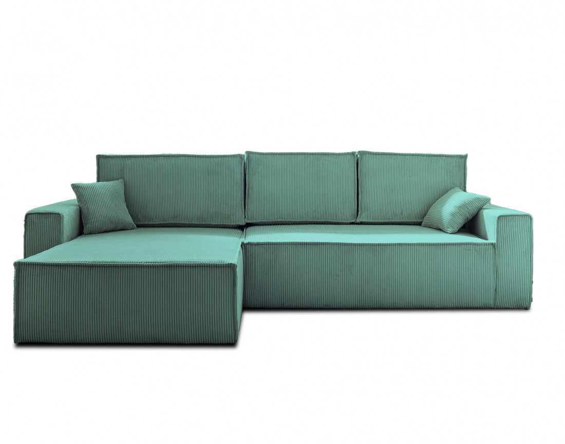 Dellia - canapé d'angle 4 places réversible convertible avec coffre en velours côtelé - style contemporain