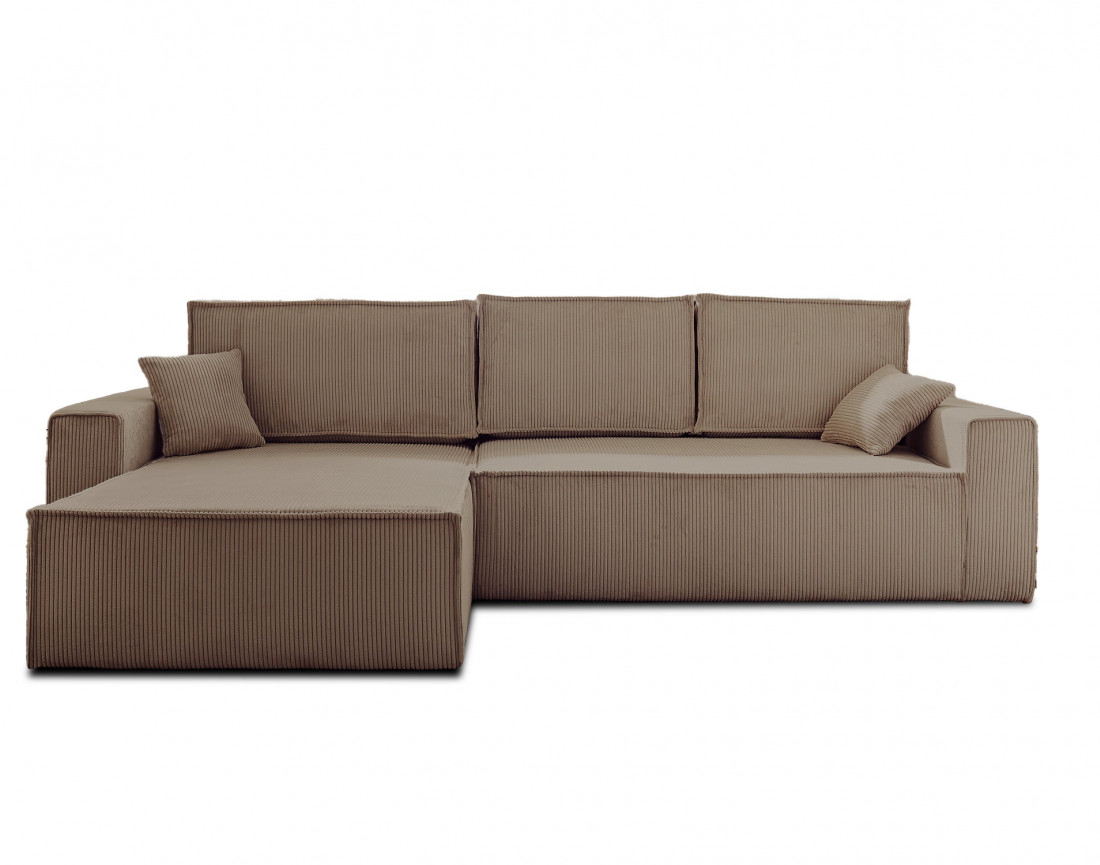 Dellia - canapé d'angle 4 places réversible convertible avec coffre en velours côtelé - style contemporain