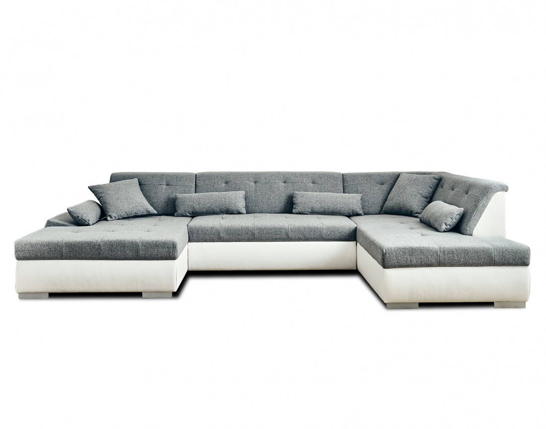 Canapé panoramique d'angle droit 7 places convertible en simili et tissu Vermont Canapé panoramique d'angle droit 7 places convertible en simili et tissu Vermont