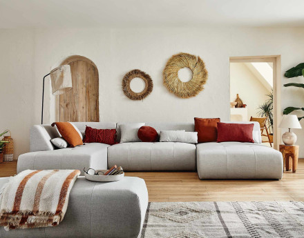 Canapé panoramique d'angle gauche 7 places en tissu Onyx