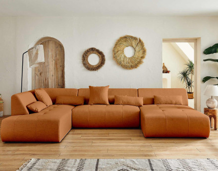 Canapé panoramique d'angle gauche 7 places en tissu Onyx