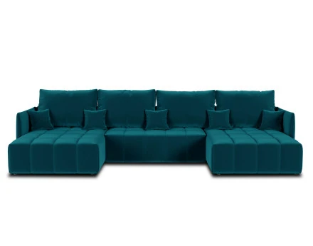 Canapé panoramique en U 7 places convertible avec coffre en velours Petra