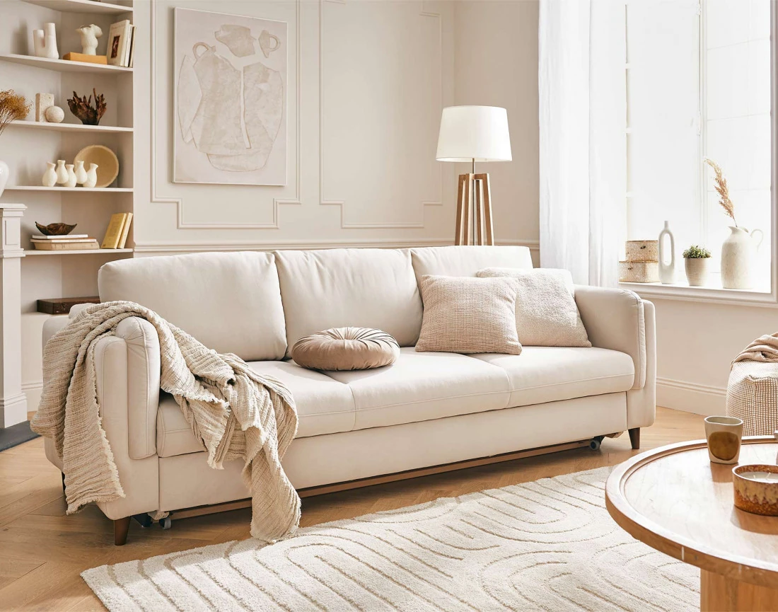 Canapé 3 places convertible en velours Brooke