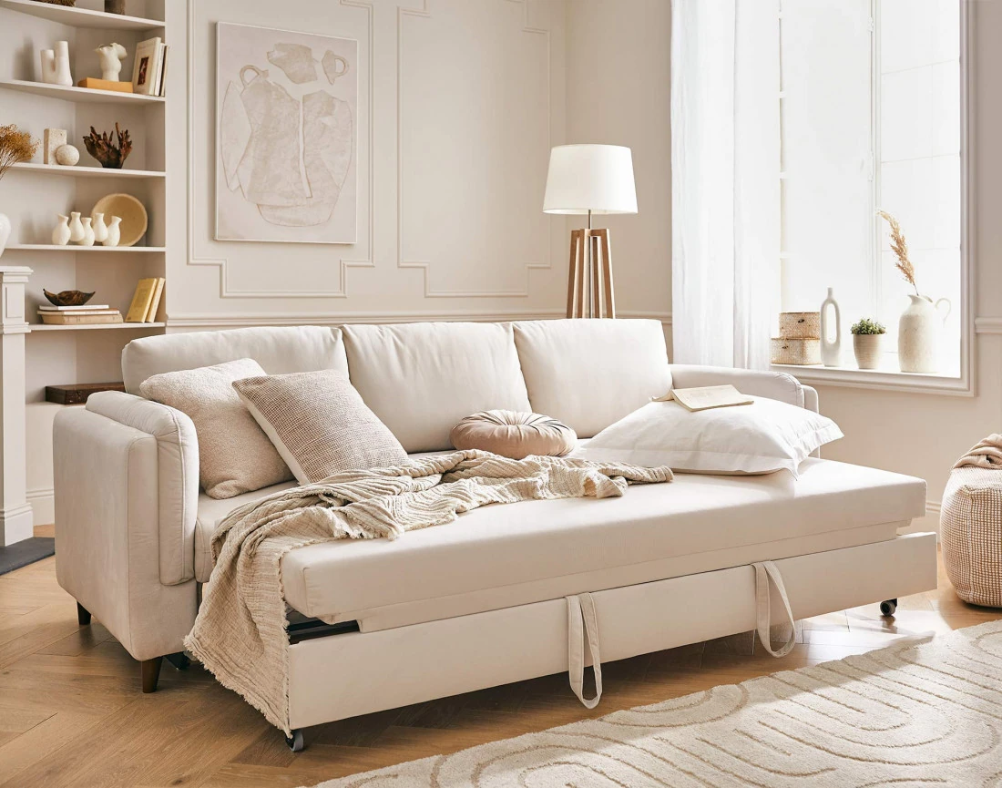 Canapé 3 places convertible en velours Brooke