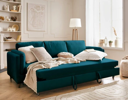 Canapé 3 places convertible en velours Brooke