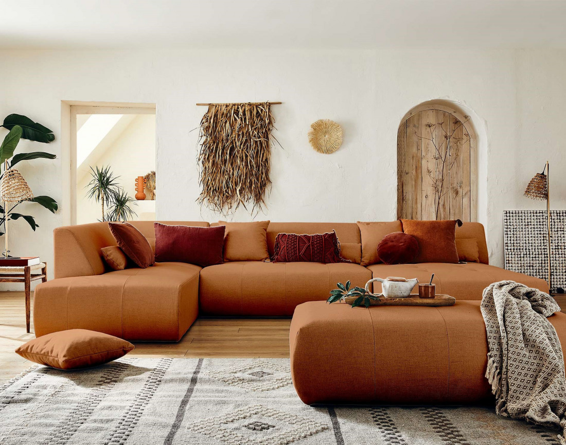 Canapé modulable panoramique d'angle gauche 7 places - en tissu - Onyx