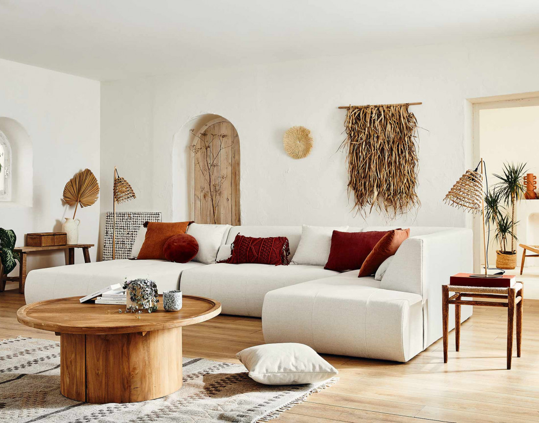 Canapé modulable panoramique d'angle droit 7 places - en tissu -Onyx