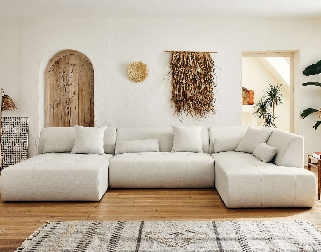 Canapé modulable panoramique d'angle droit 7 places - en tissu -Onyx