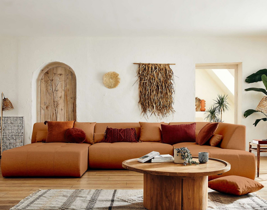 Canapé modulable panoramique d'angle droit 7 places - en tissu -Onyx