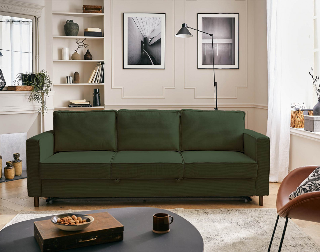 Canapé 3 places convertible en velours côtelé Jake