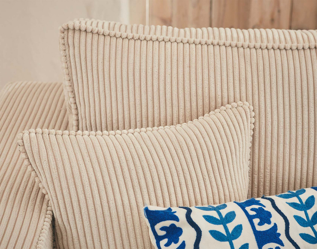 Canapé panoramique en U 7 places convertible avec coffre en velours côtelé Topaze Canapé panoramique en U 7 places convertible avec coffre en velours côtelé Topaze