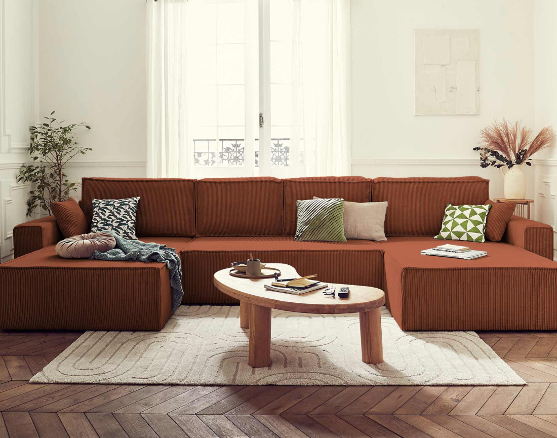 Canapé panoramique en U 7 places convertible Dellia - Best Mobilier