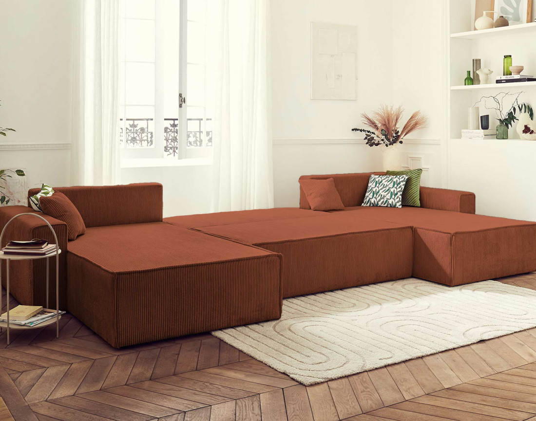 Canapé panoramique en U 7 places convertible Dellia - Best Mobilier