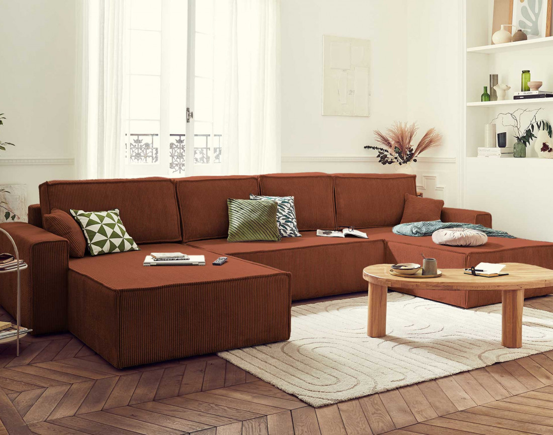 Canapé panoramique en U 7 places convertible Dellia - Best Mobilier