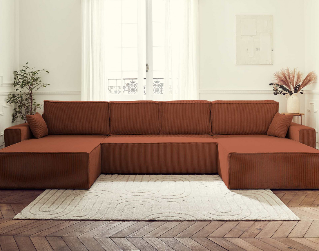Canapé panoramique en U 7 places convertible Dellia - Best Mobilier