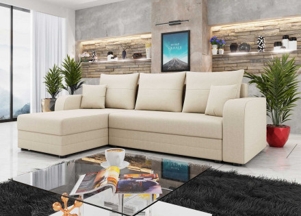 Canapé d'angle réversible 4 places convertible avec coffre en tissu Harvey