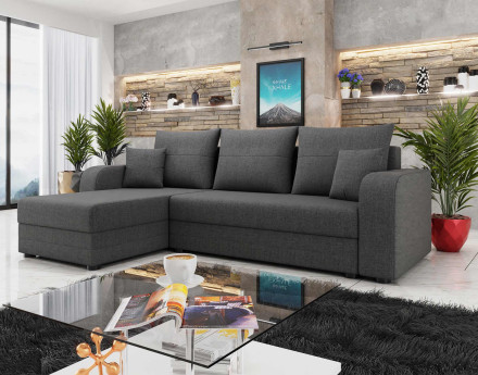 Canapé d'angle réversible 4 places convertible avec coffre en tissu Harvey