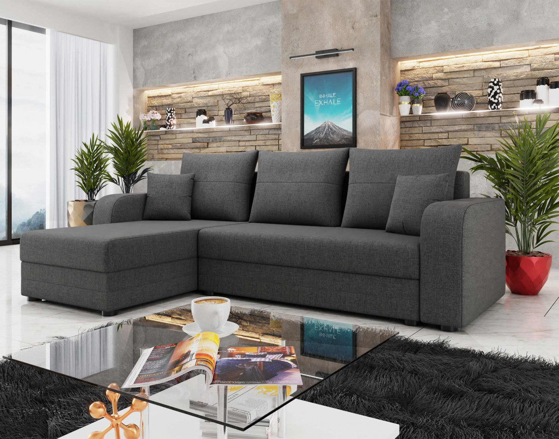Canapé d'angle réversible 4 places convertible avec coffre en tissu Harvey