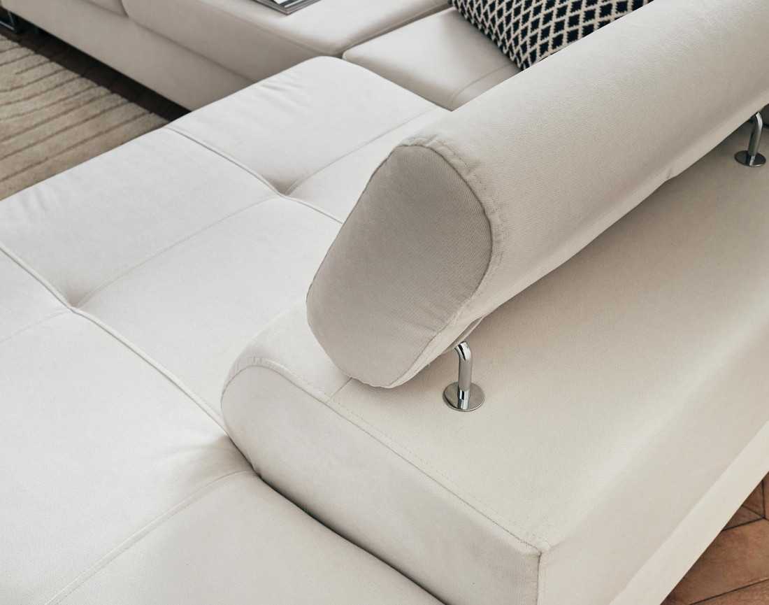 Pablo - canapé d'angle droit en velours convertible avec coffre et têtières réglables 5 places - style contemporain